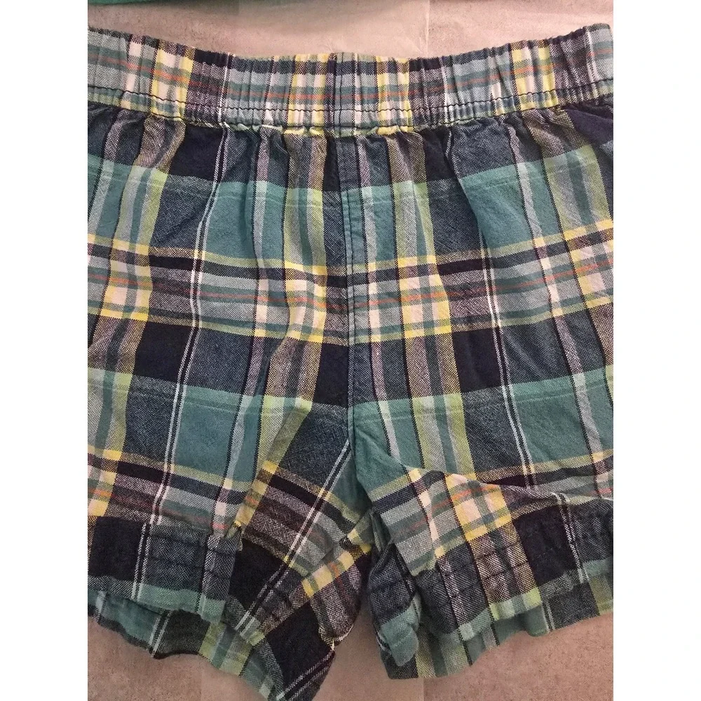 Carters Baby Boy 6M 2 Piece Set Monster Graphic Tee and Plaid Shorts Teal Blue